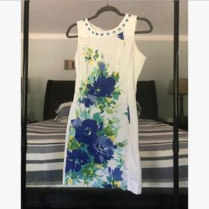 Roulette dress - white, blue and green floral